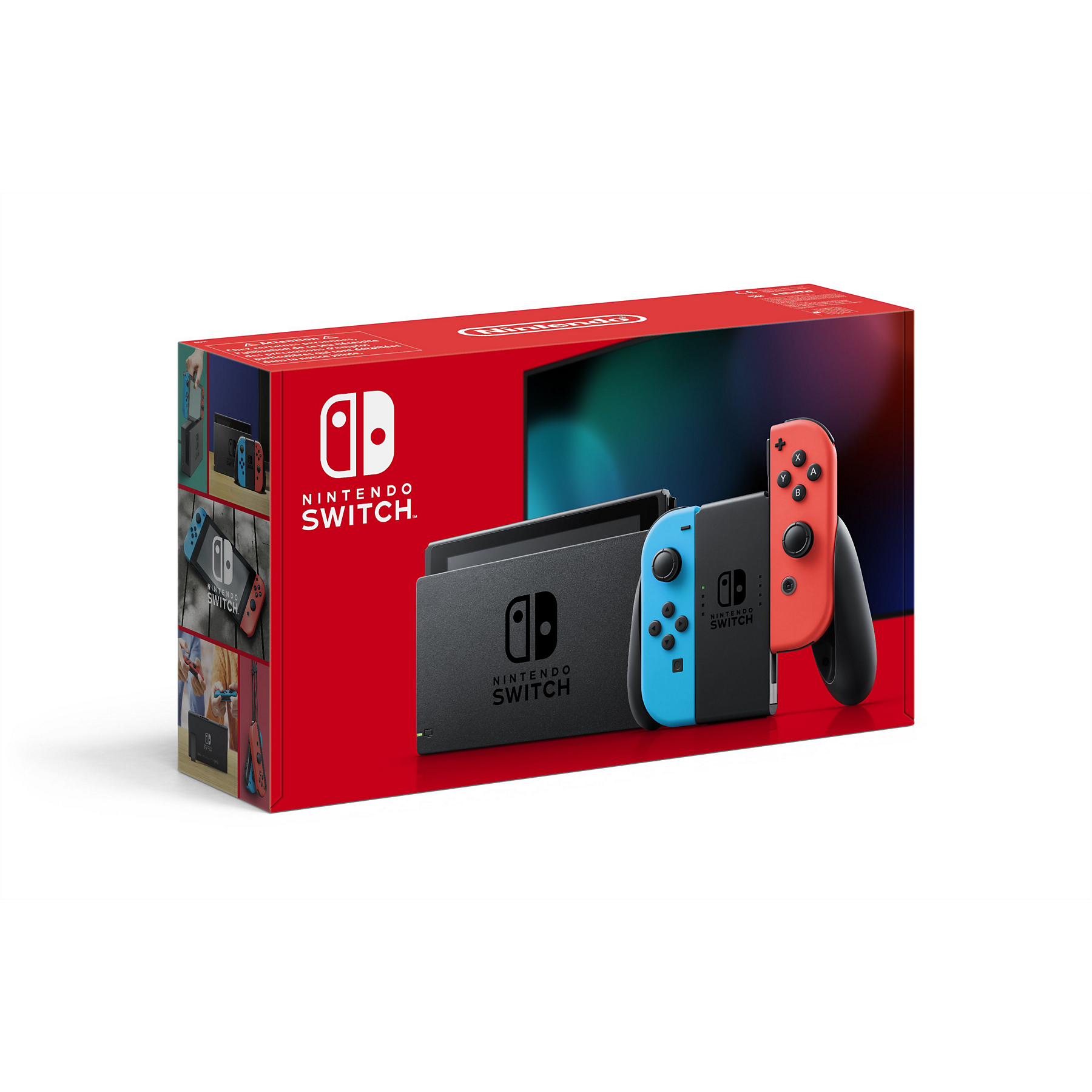 Image : Nintendo Switch avec un Joy-Con rouge neon et un Joy-Con bleu neon