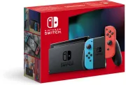 Image : Nintendo Switch avec un Joy-Con rouge neon et un Joy-Con bleu neon