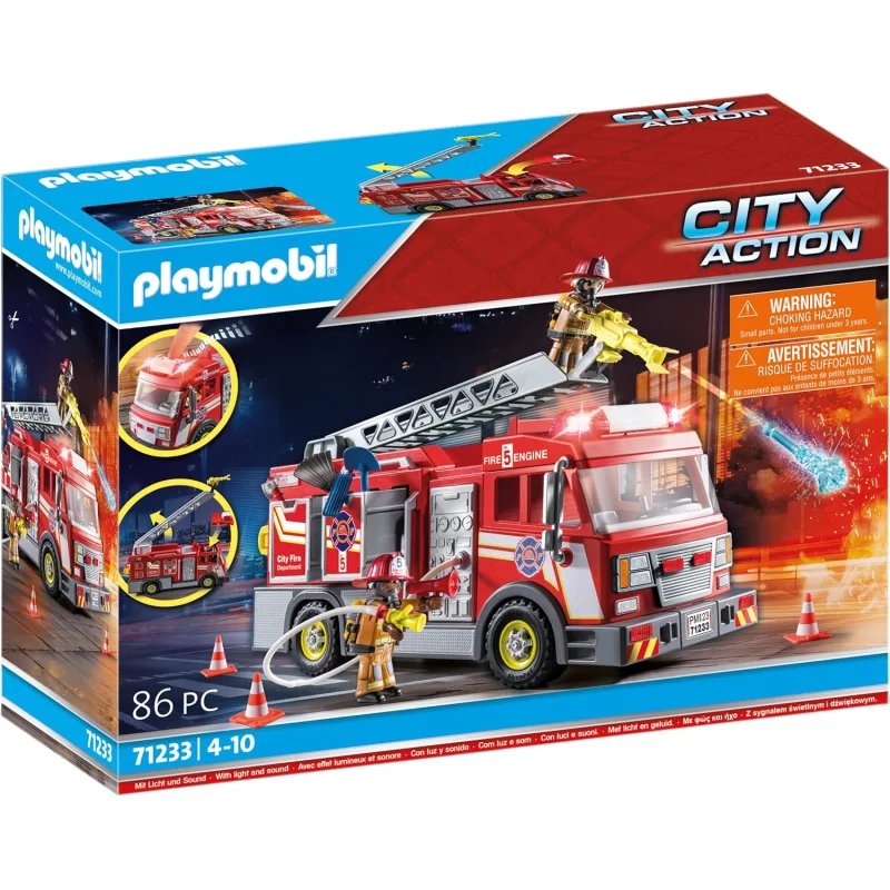 Image : PLAYMOBIL - 71233 - City Action - Camion de pompiers avec grande echelle
