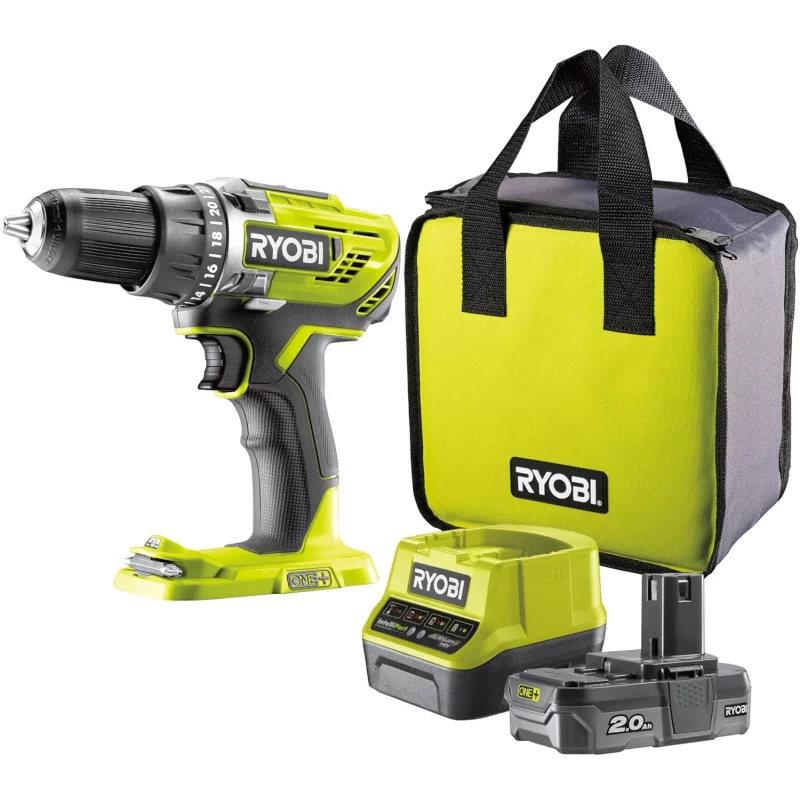 Image : RYOBI R18DD3-120S Perceuse-visseuse sans fil 18V 50Nm Mandrin 13mm + 1 batterie 2 0Ah + chargeur rapide 2 0Ah + sac de transport