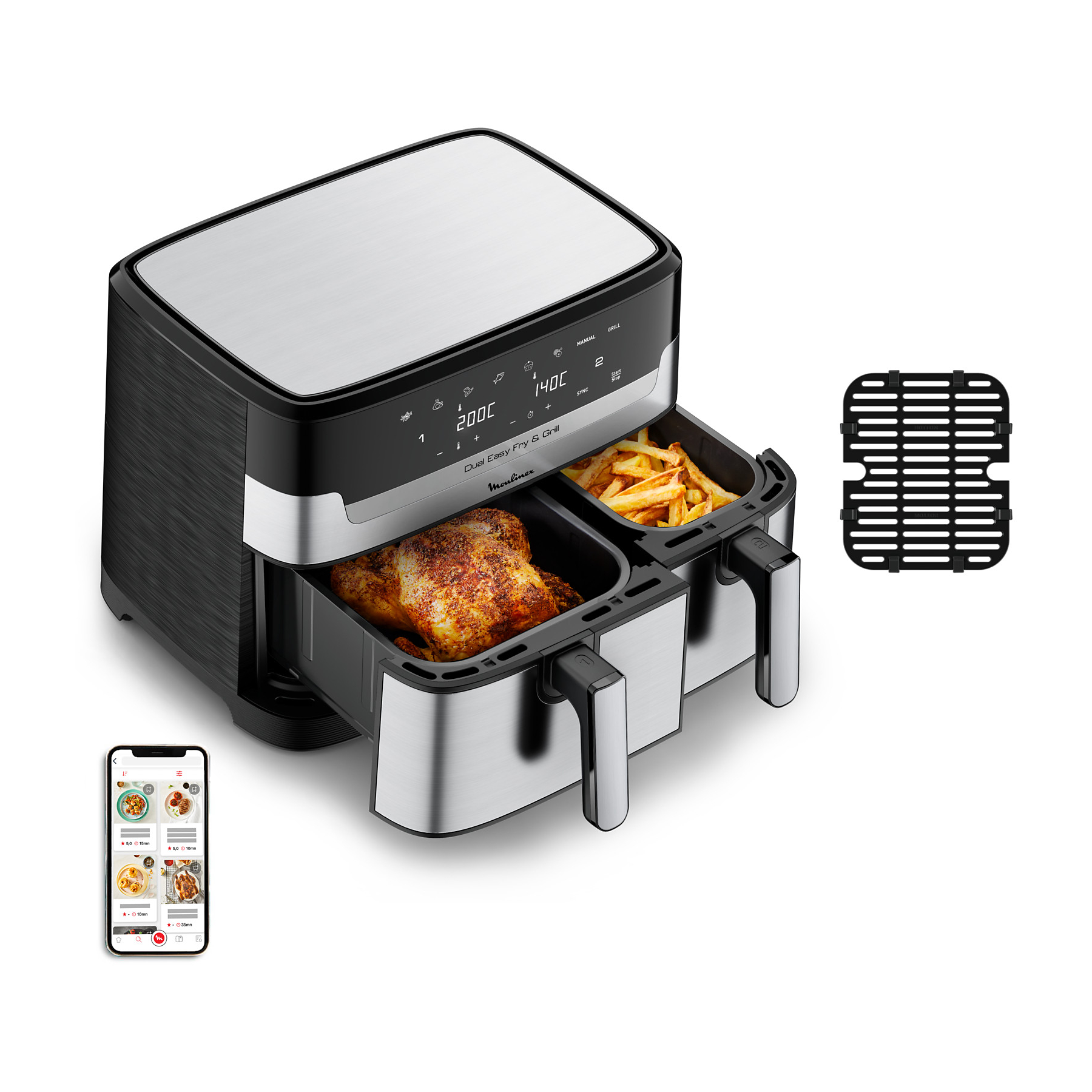 Image : Moulinex Friteuse Dual Easy Fry & Grill EZ905D20