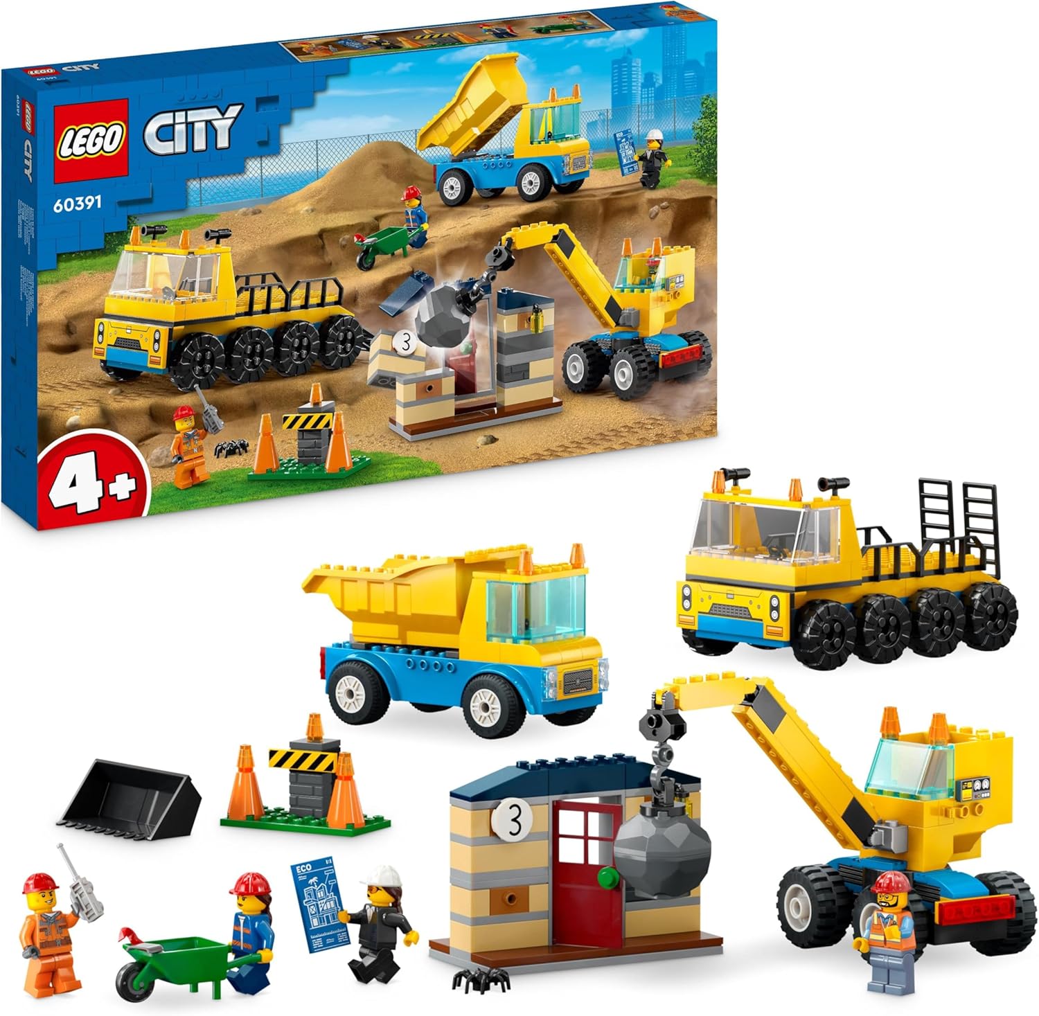 Image : LEGO City 60391 Les camions de chantier et la grue a boule de demolition