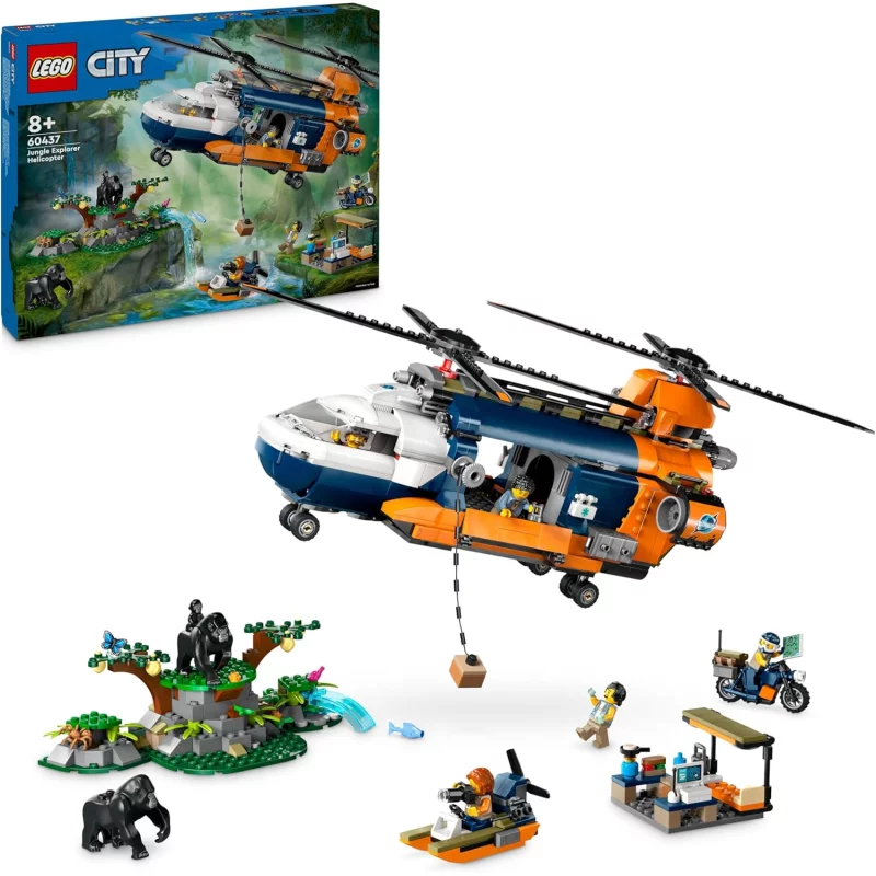 Image : LEGO City 60437 L'helicoptere de l'explorateur de la jungle au camp de base