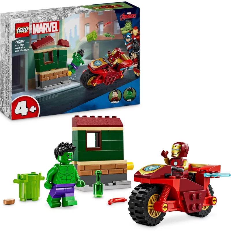 Image : LEGO Marvel 76287 Iron Man avec une moto et Hulk