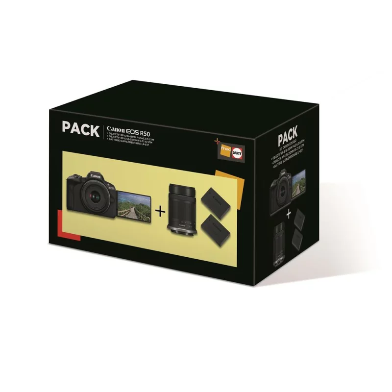 Image : Pack EOS R50 + RF-S 18-45mm f/4.5-6.3 IS STM + RF-S 55-210mm f/5-7.1 IS STM + 2eme batterie + chargeur CANON