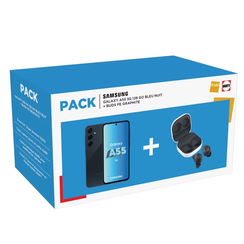 Image : Samsung Galaxy A55 Bleu Nuit + BUDS FE Graphite