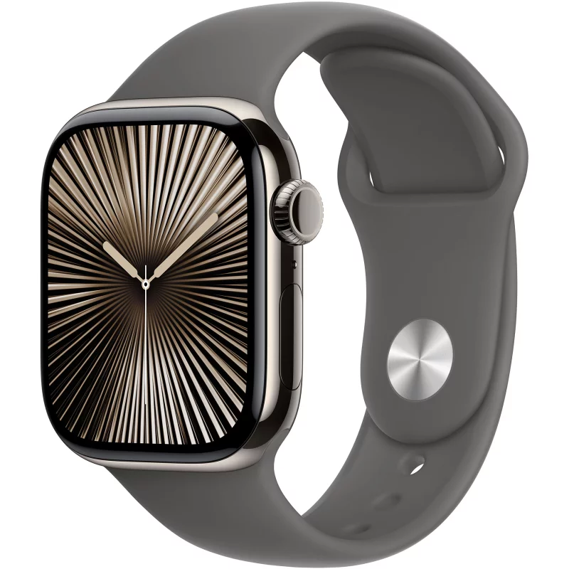 Image : Apple Watch Series 10 GPS + Cellular 46mm Naturel avec Bracelet Sport Gris Mineral M/L - MWYA3QF/A