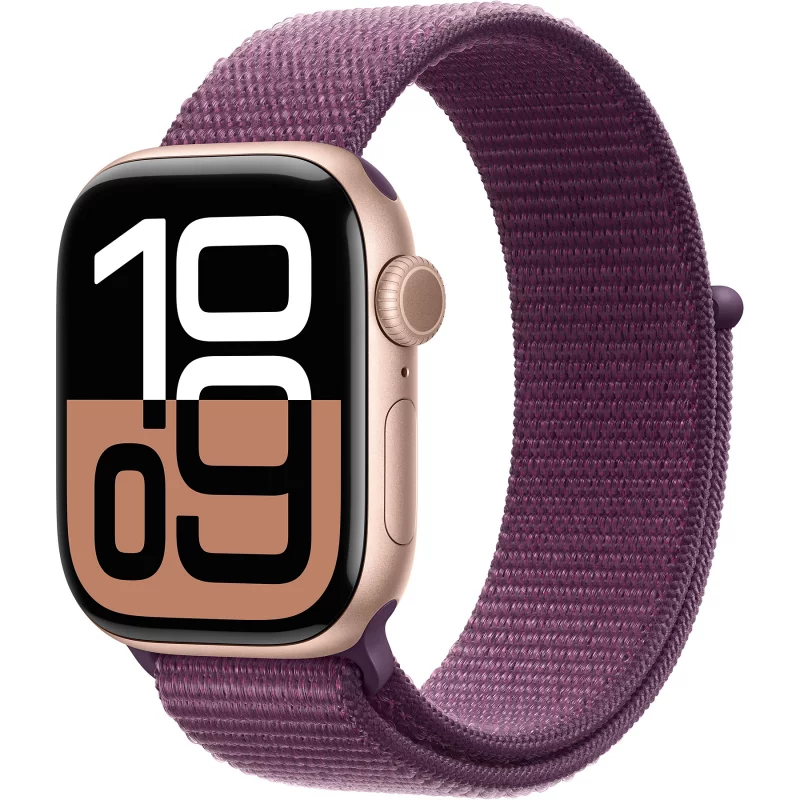 Image : APPLE Watch Series 10 GPS + Cellular 42mm Aluminium Rose Gold avec Boucle Sport Prune - MWXC3QF/A