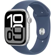 Apple Watch Series 10 GPS 46mm Aluminium Argent avec Bracelet Sport Denim M/L - MWWM3QF/A