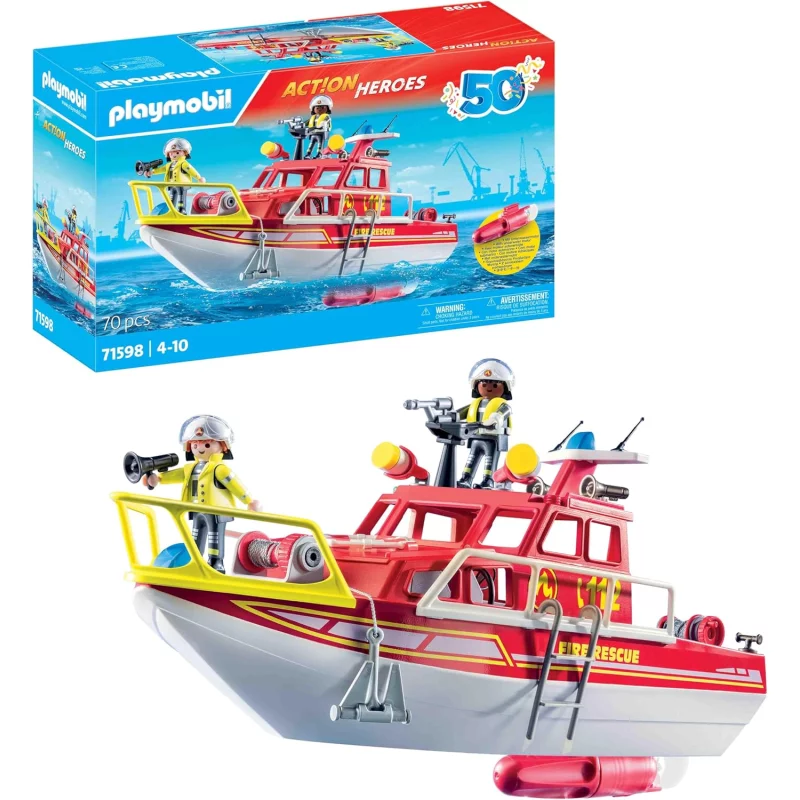 Image : PLAYMOBIL 71598 Bateau de sauvetage et pompiers