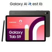Image : Samsung Galaxy Tab S9 128 Go Anthracite + Book cover hybride Noir + Base secteur 45 W ultra rapide