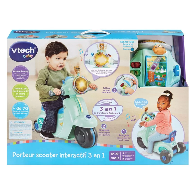 Image : Vtech Baby Porteur scooter interactif 3 en 1 Bleu
