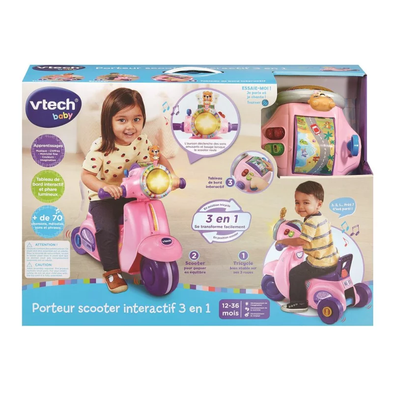 Image : Vtech Baby Porteur scooter interactif 3 en 1 Rose