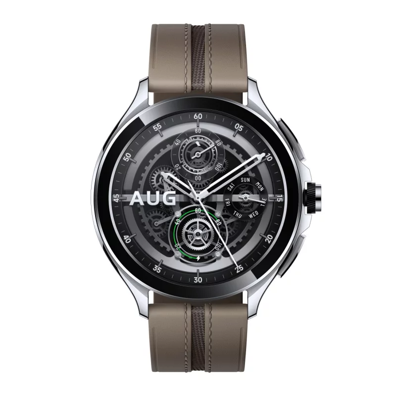 Image : Xiaomi Watch 2 Pro esim Boitier argente avec bracelet en marron