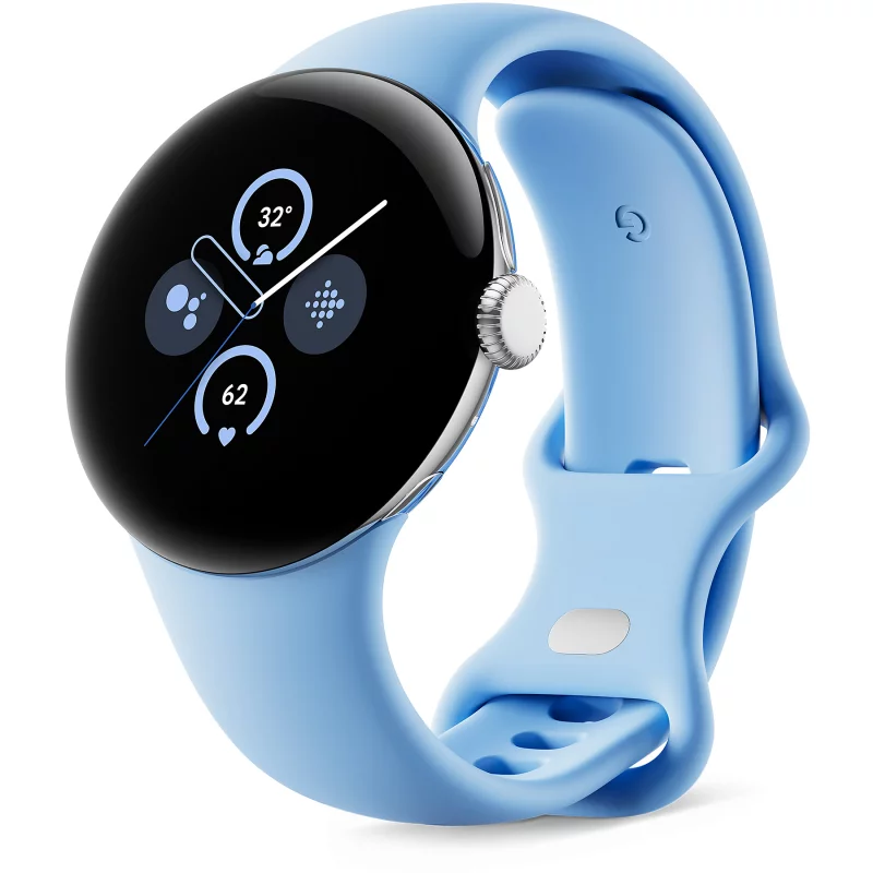 Image : Google Pixel Watch 2 Boîtier en aluminium Argent Poli Bracelet sport Bleu Azur 4G LTE