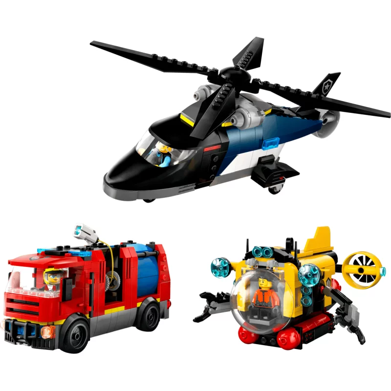 Image : LEGO 60462 Hélicoptère camion de pompiers et sous-marin modulable City