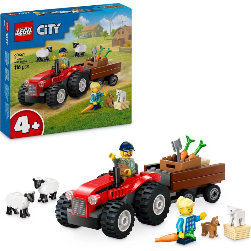 Image : LEGO 60461 Tracteur agricole rouge avec remorque et moutons City