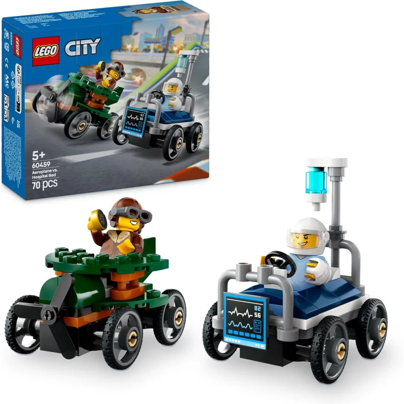 Image : LEGO 60459 Pack de bolides de course: avion contre lit d'hôpital City