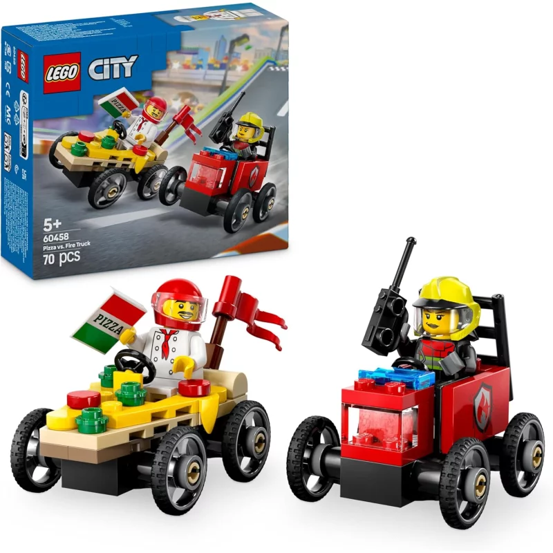 Image : LEGO 60458 Pack de bolides de course: camion de pizza contre camion de pompiers City