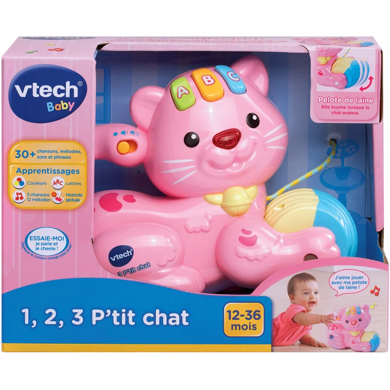 Image : Vtech 1 2 3 P'tit Chat Rose Animal Interactif