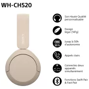 Image : SONY Whch52 Bluetooth Beige Casque Sans Fil