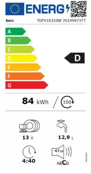 Image : BEKO TDFV16310W Lave-vaisselle pose libre