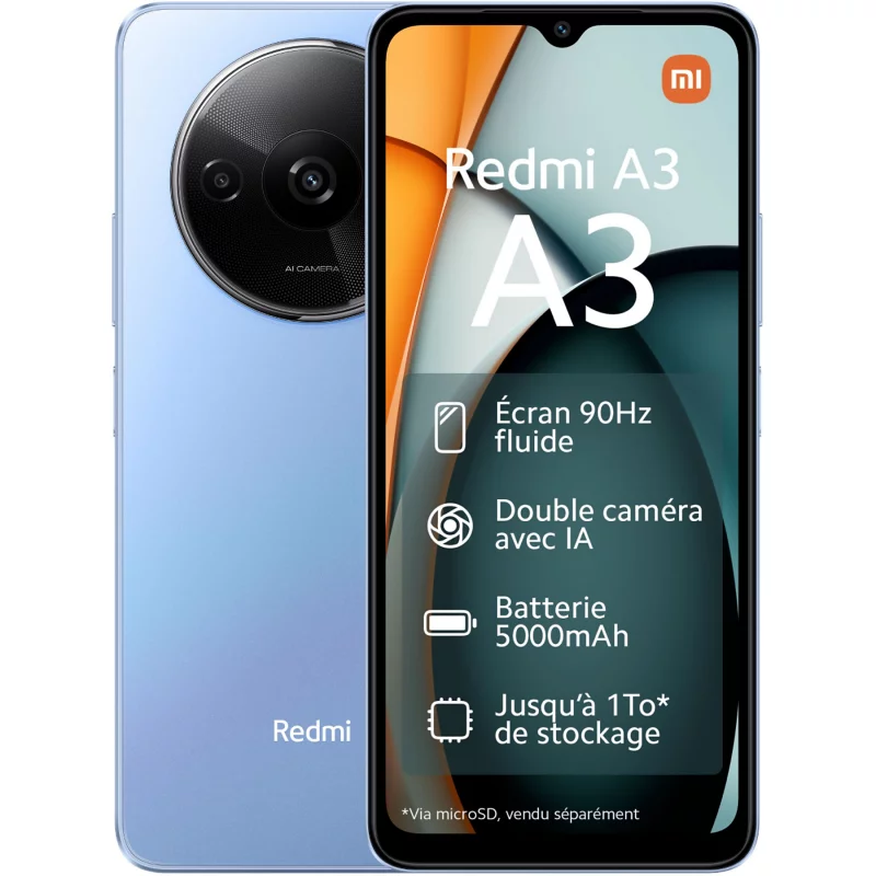 Image : XIAOMI Redmi A3 Bleu 3 GO + 64 GO