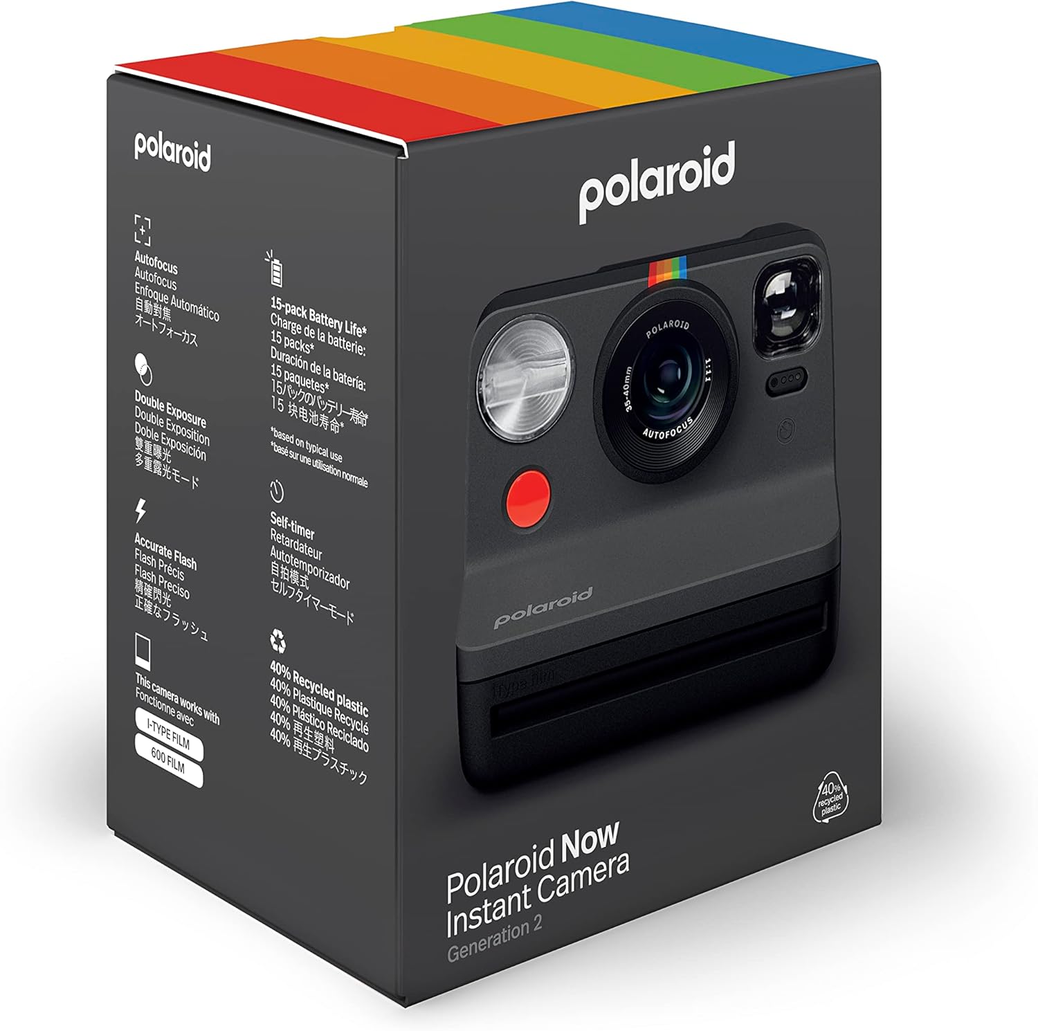 Image : Polaroid Now Génération 2 Noir Appareil Photo Instantané