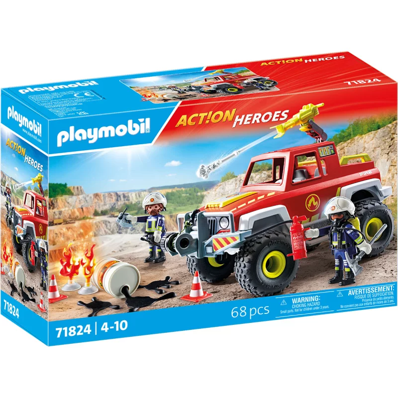 Image : PLAYMOBIL 71824 Véhicule de pompiers avec bidon enflammé