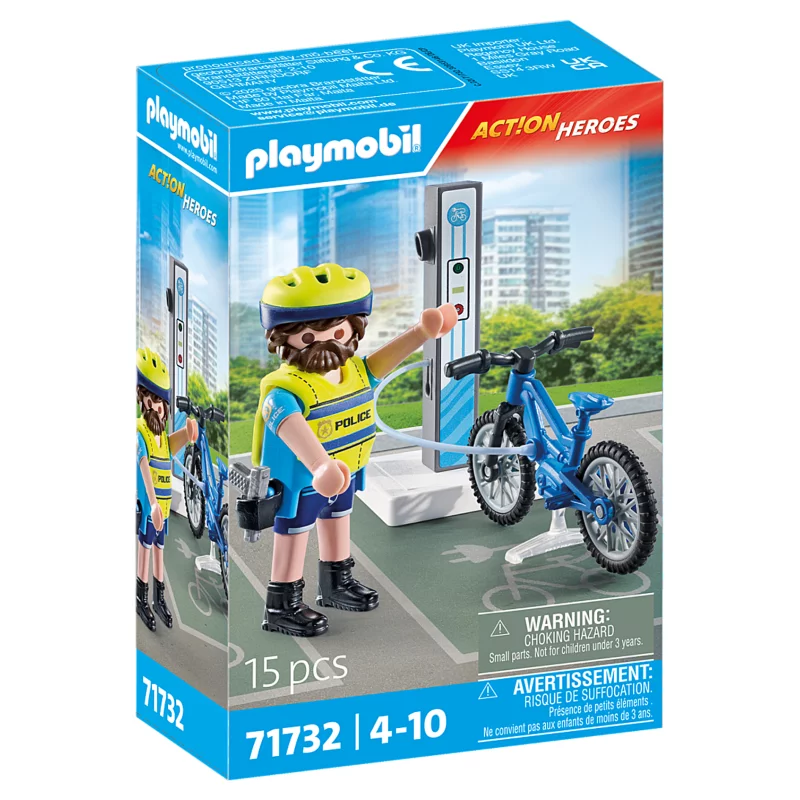 Image : Playmobil 71732 Policier cycliste avec borne de recharge Action Heroes