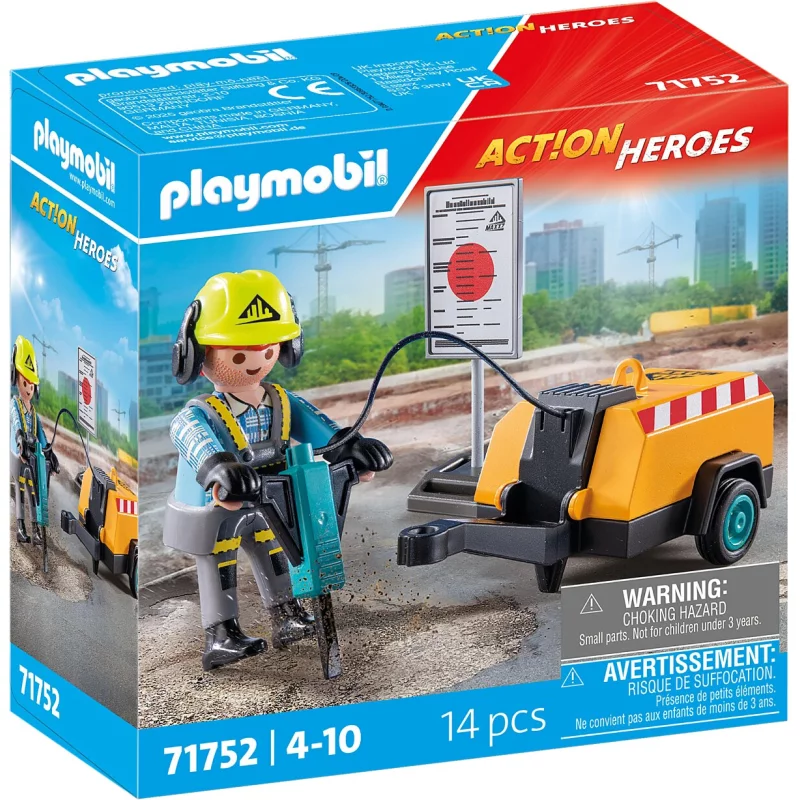 Image : Playmobil Action Heroes 71752 Ouvrier marteau-piqueur et signalisation