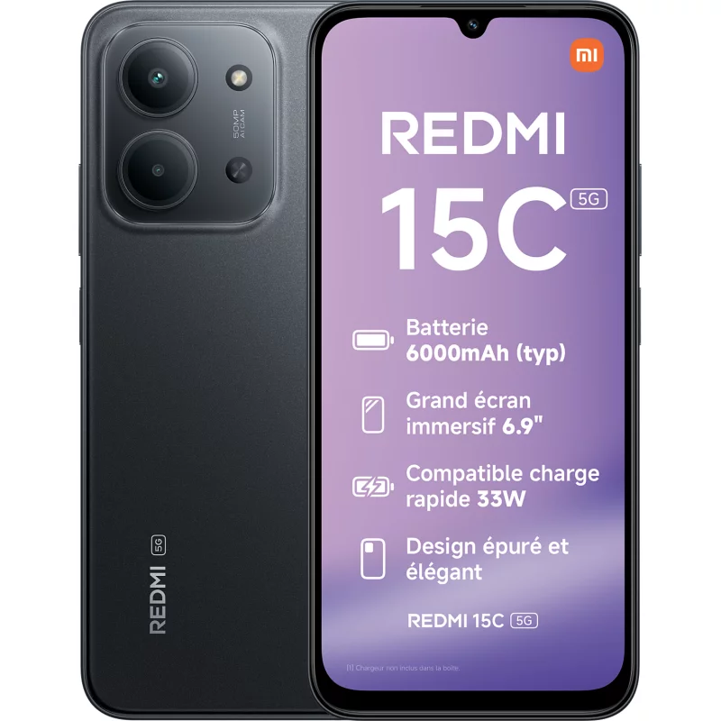 Image : XIAOMI REDMI 15C 5G Noir 4 GO + 128 GO