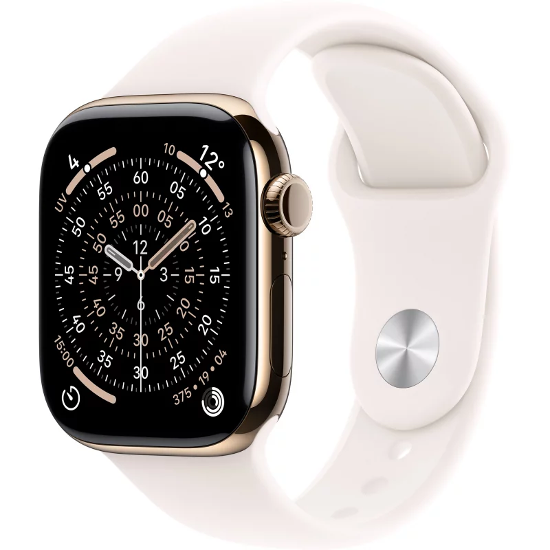 Image : Apple Watch Series 11 GPS + Cellular 46mm Titane Or / Rose Tendre S/M - MFD54ZR/A