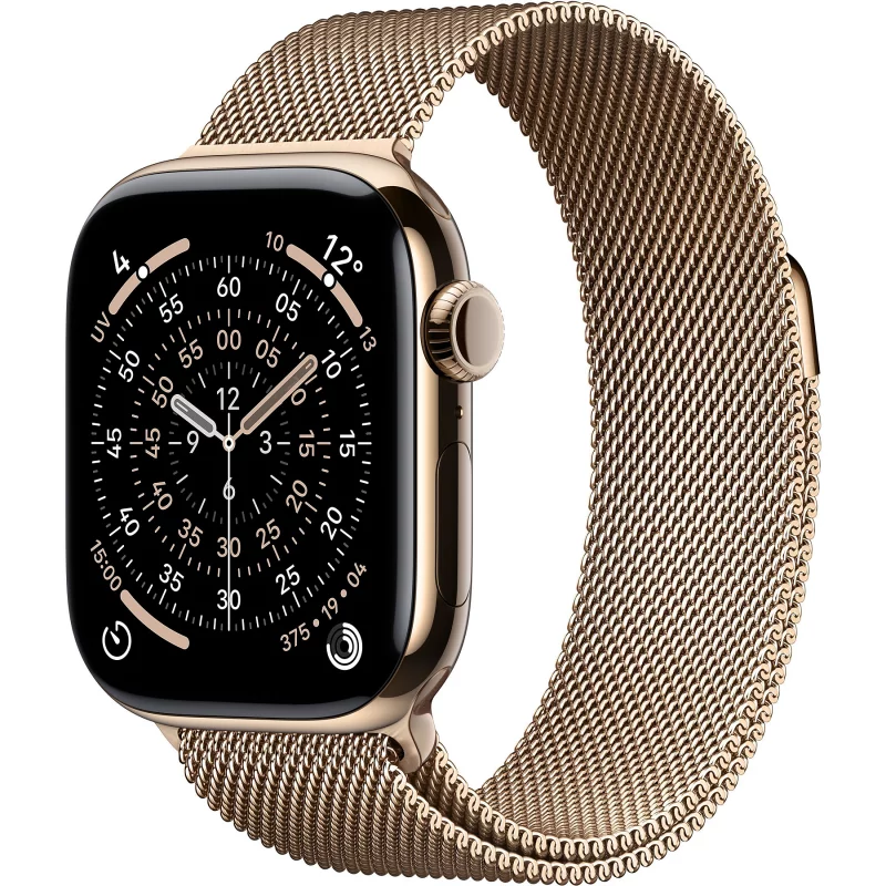 Image : Apple Watch Series 11 GPS + Cellular 46mm Titane Or / Milanais Or S/M - MFD74ZR/A