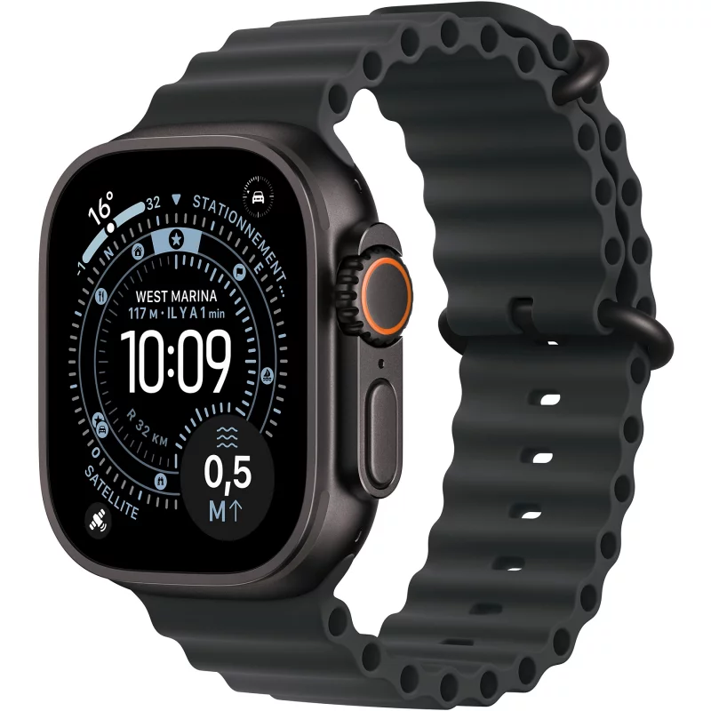 Image : Apple Watch Ultra 3 GPS + Cellular 49mm Titane Noir / Océan noir - MF0J4QF/A
