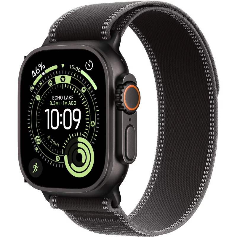 Image : Apple Watch Ultra 3 GPS + Cellular 49mm Boitier en Titane Noir avec Boucle Trail noir/charbon S/M - MF1D4QF/A