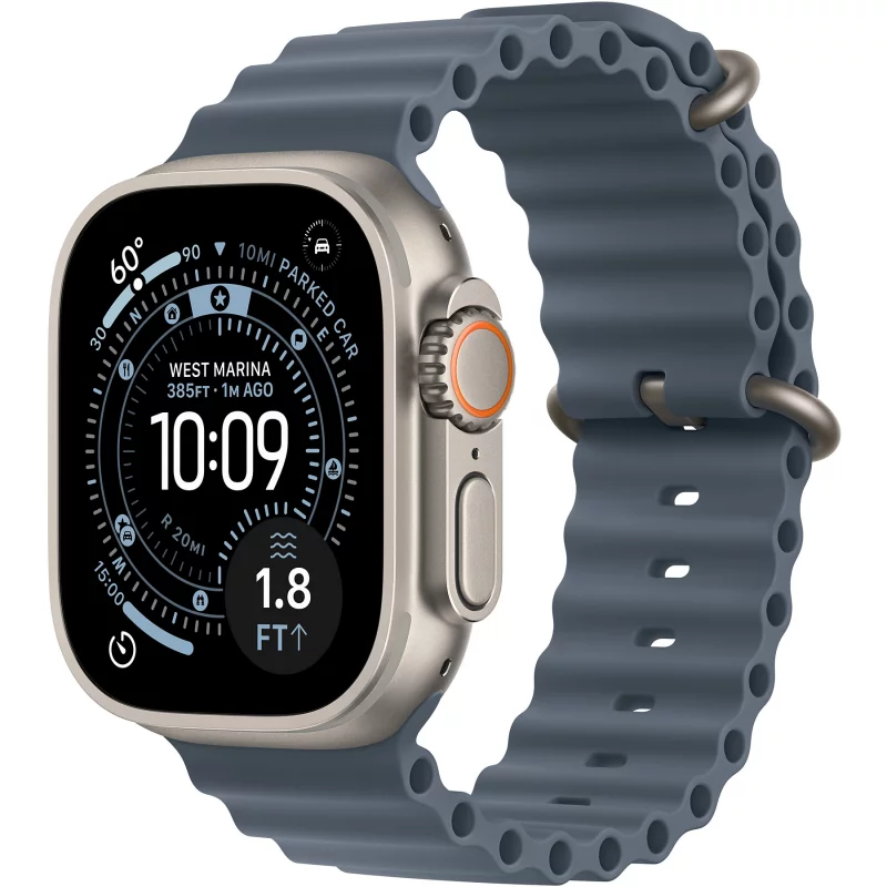 Image : Apple Watch Ultra 3 GPS + Cellular 49mm Titane Naturel / Océan bleu maritime - MEWH4QF/A