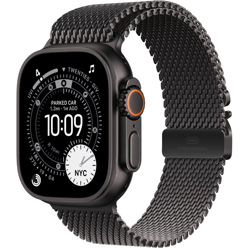 Image : Apple Watch Ultra 3 GPS + Cellular 49mm Titane Noir / Milanais en titane noir Small - MF1N4QF/A