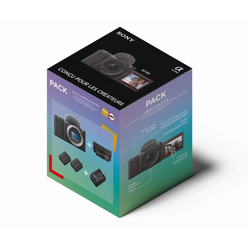 Image : Sony ZV-E10 + E PZ 16-50mm f/3 5-5 6 OSS + 2ème batterie + Chargeur de batterie