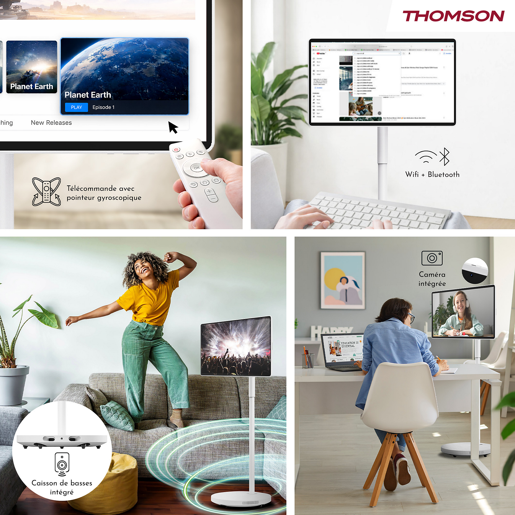 THOMSON Go Plus TV Portátil De 32" 4K UHD Con Android TV, Batería De 4 Horas, Bluetooth 5.2, WiFi, Punto De Acceso, 8GB RAM Y Base Con Ruedas