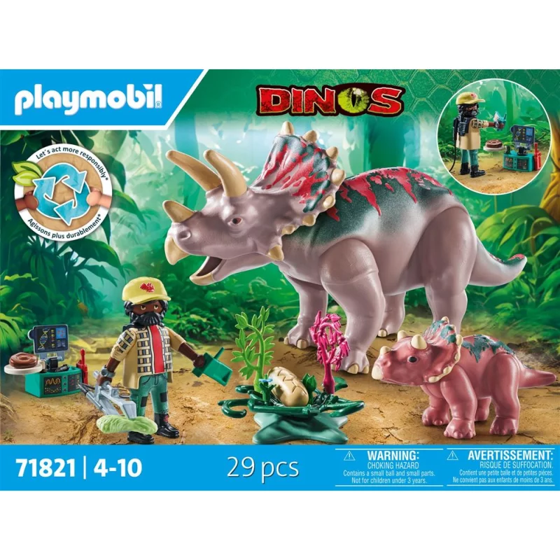 Image : Playmobil Dinos 71821 Tricératops avec bébé et explorateur