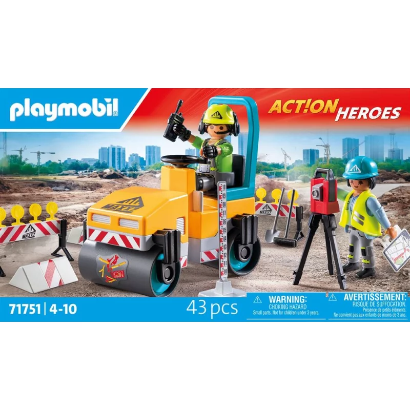Image : Playmobil Action Heroes 71751 Ouvriers avec rouleau compresseur