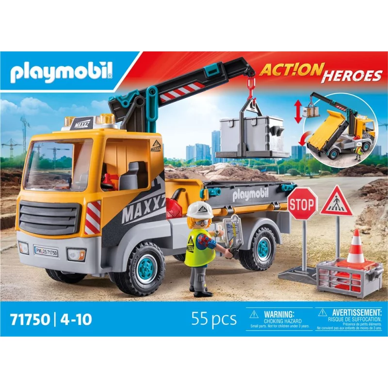 Image : Playmobil Action Heroes 71750 Camion grue ouvrier & accessoires