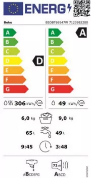 Image : BEKO B5DBT69547W - Lave-linge séchant