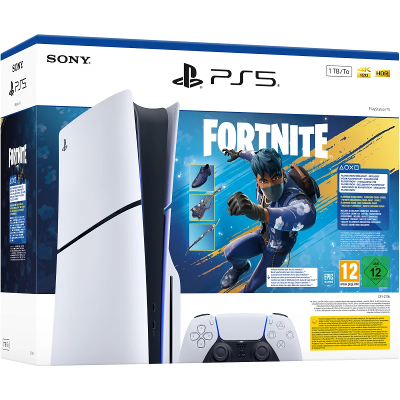 Image : Sony PS5 Slim Standard Fortnite Flowering Chaos Edition limitée Blanc