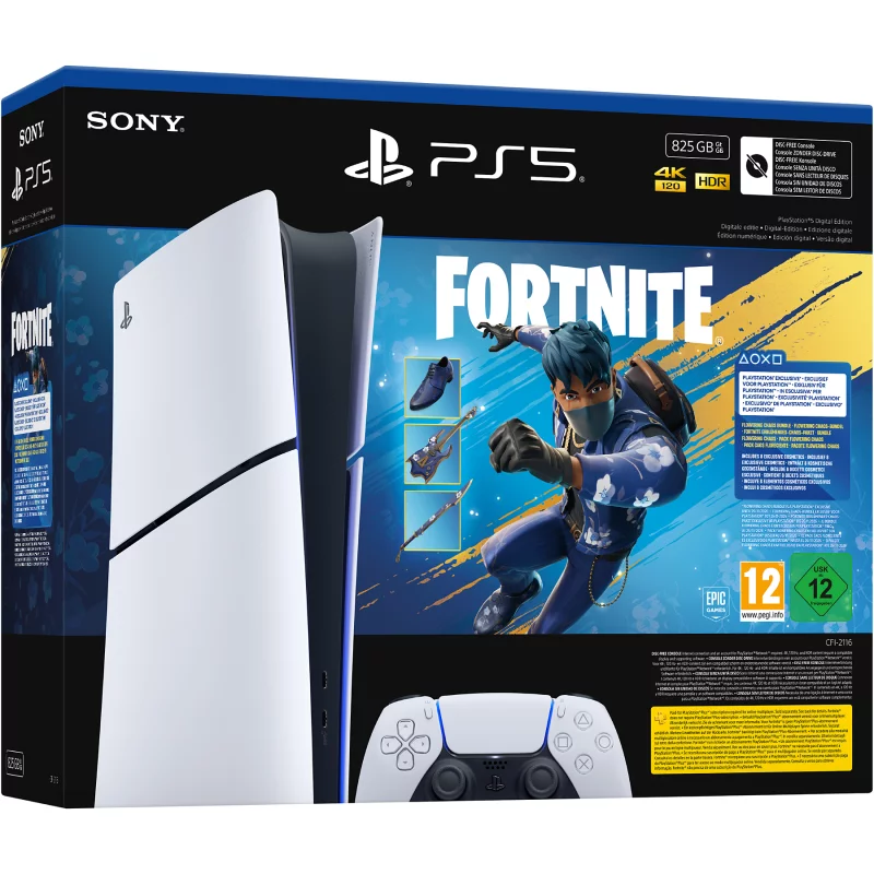 Image : Sony PS5 Slim Digital Fortnite Flowering Chaos Edition limitée Blanc