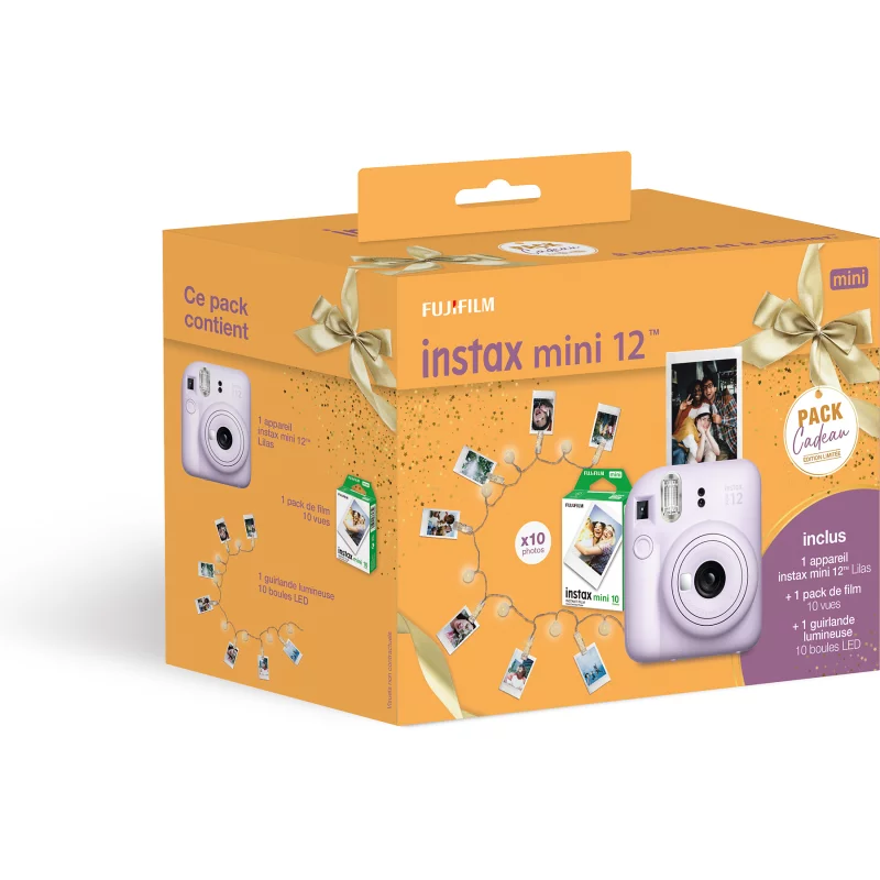 Image : FUJIFILM Intax Mini 12 Lilas Pack cadeau - Appareil photo Instantané