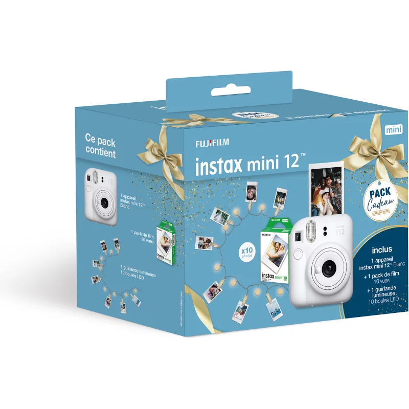 Image : FUJIFILM Intax Mini 12 Blanc Pack cadeau - Appareil photo Instantané
