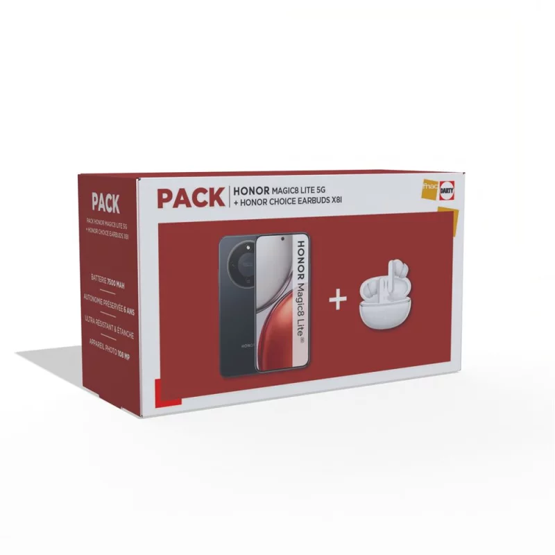 Image : Pack Honor Magic8 Lite 256 Go Noir minuit + Honor Choice Earbuds X8i Blanc