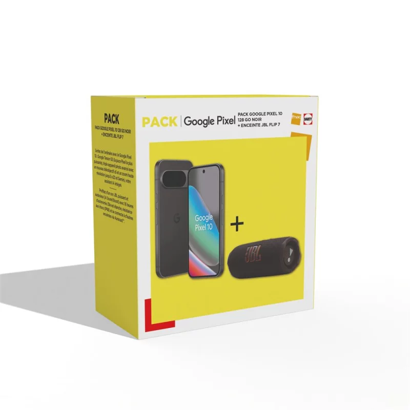 Image : GOOGLE Pack Pixel 10 5G 128 Go Noir + Enceinte JBL Flip 7 Noir